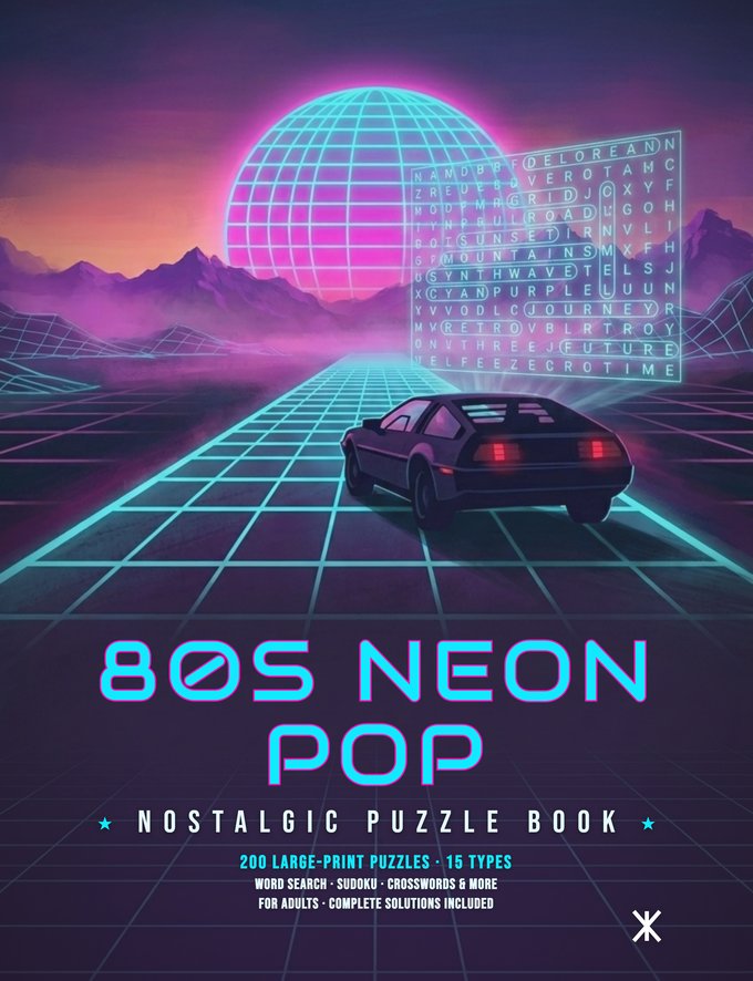 80s Neon Pop, puzzle book cover by Kinnik Grid