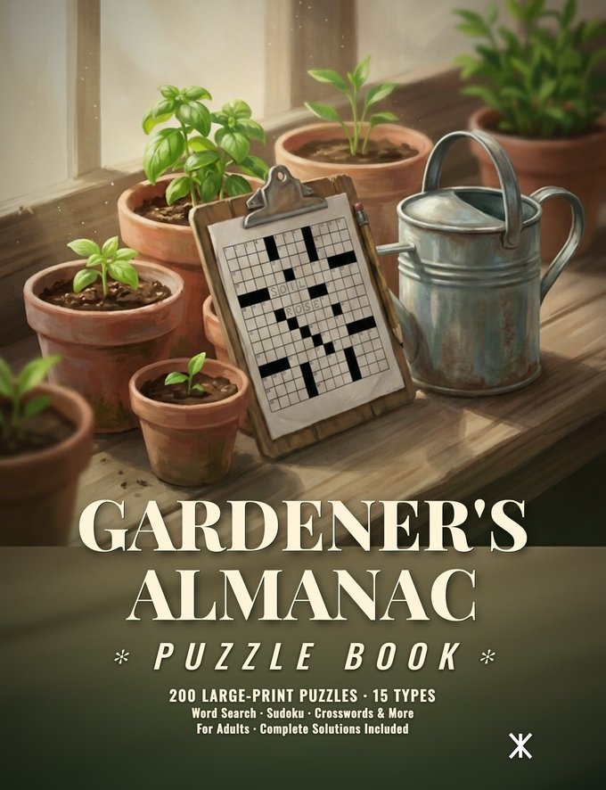 Gardener's Almanac, puzzle book cover by Kinnik Grid